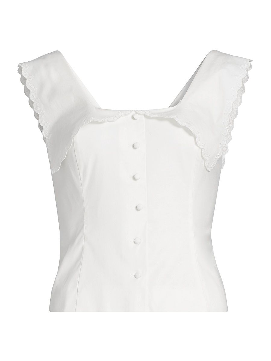 Women's Juliane Scalloped Stretch-Cotton Crop Top - White - Size 8