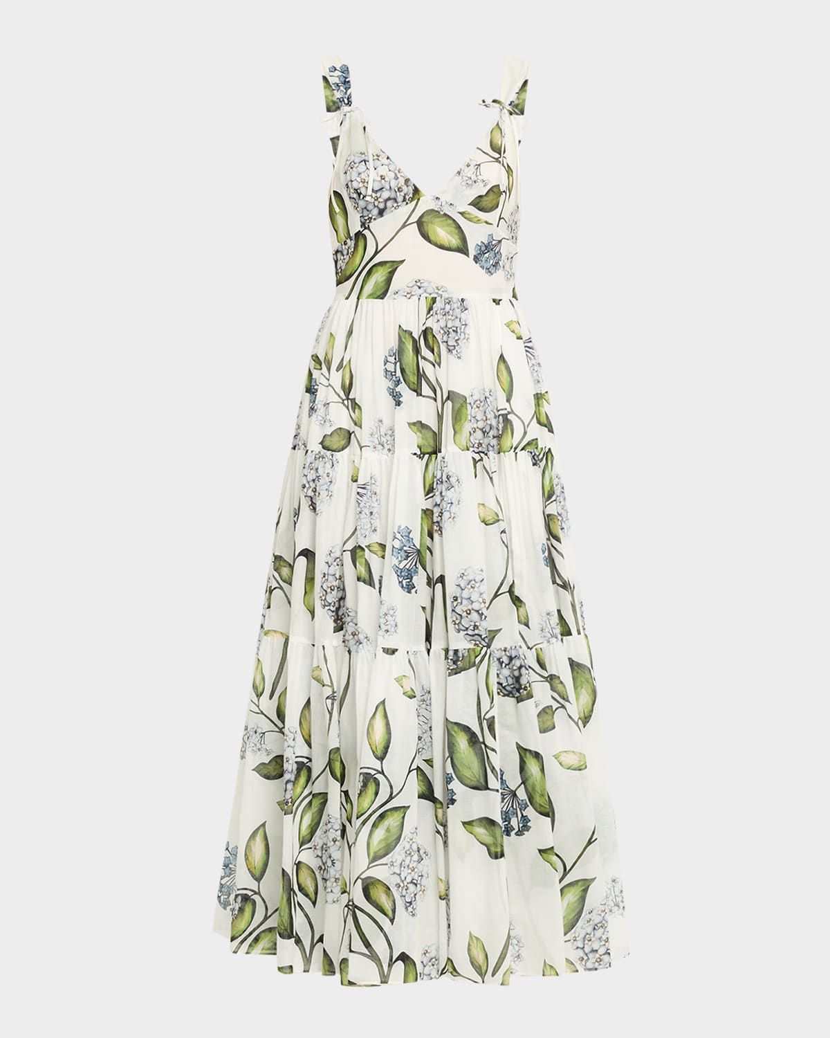 Sleeveless Porcelain Flower Voile Midi Day Dress