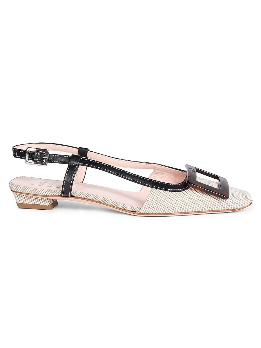 Women's 25MM Cotton-Leather Slingback Pumps - Black Natural - Size 10