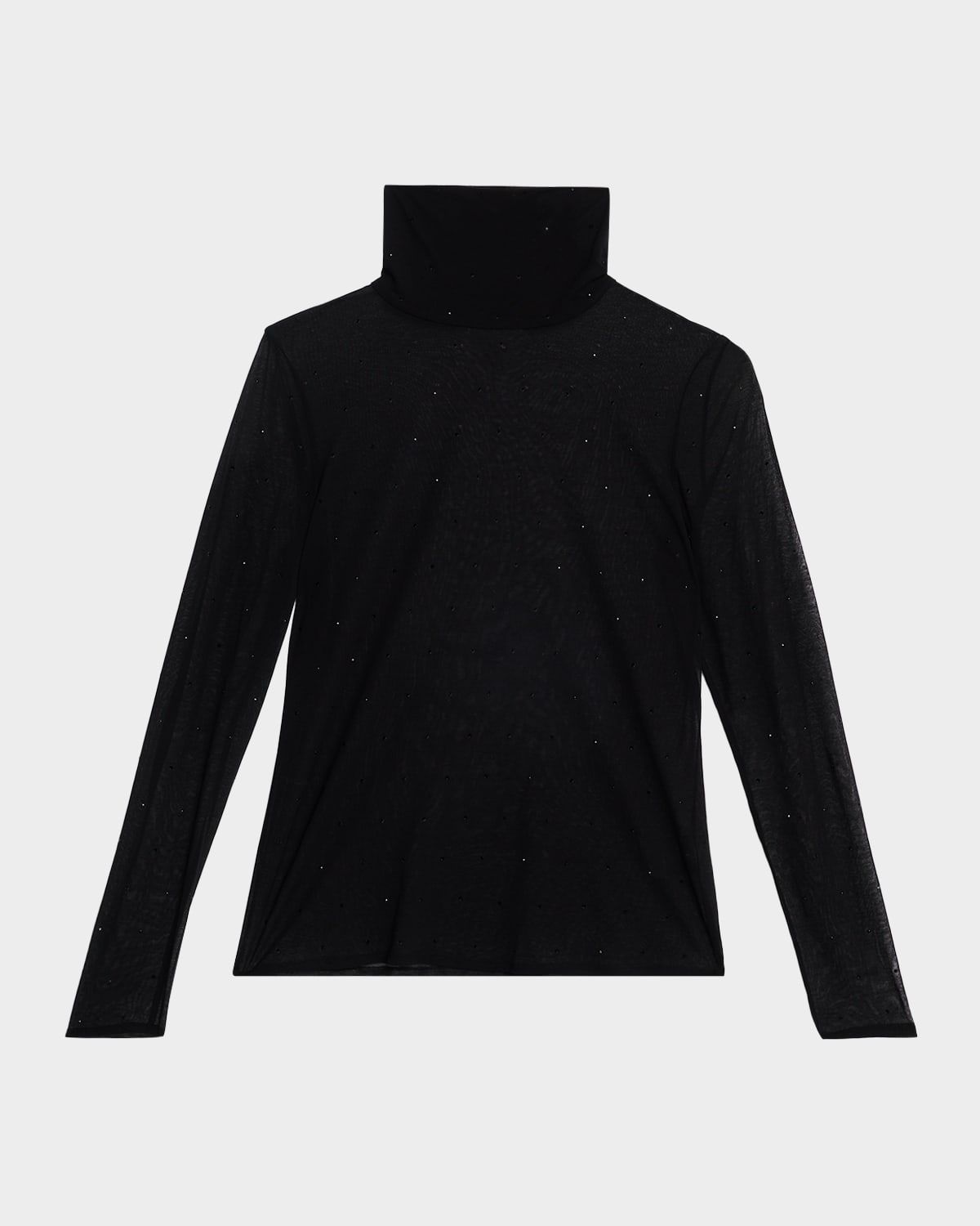 Sheer Crystal-Embellished Turtleneck Pullover