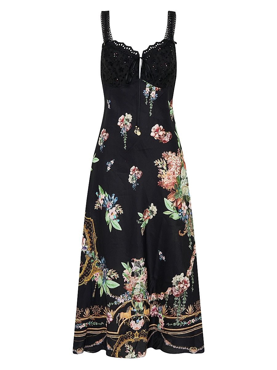 Women's Noble Endeavours Embroidered Bodice Floral Linen Midi-Dress - Noble Endeavours - Size Medium