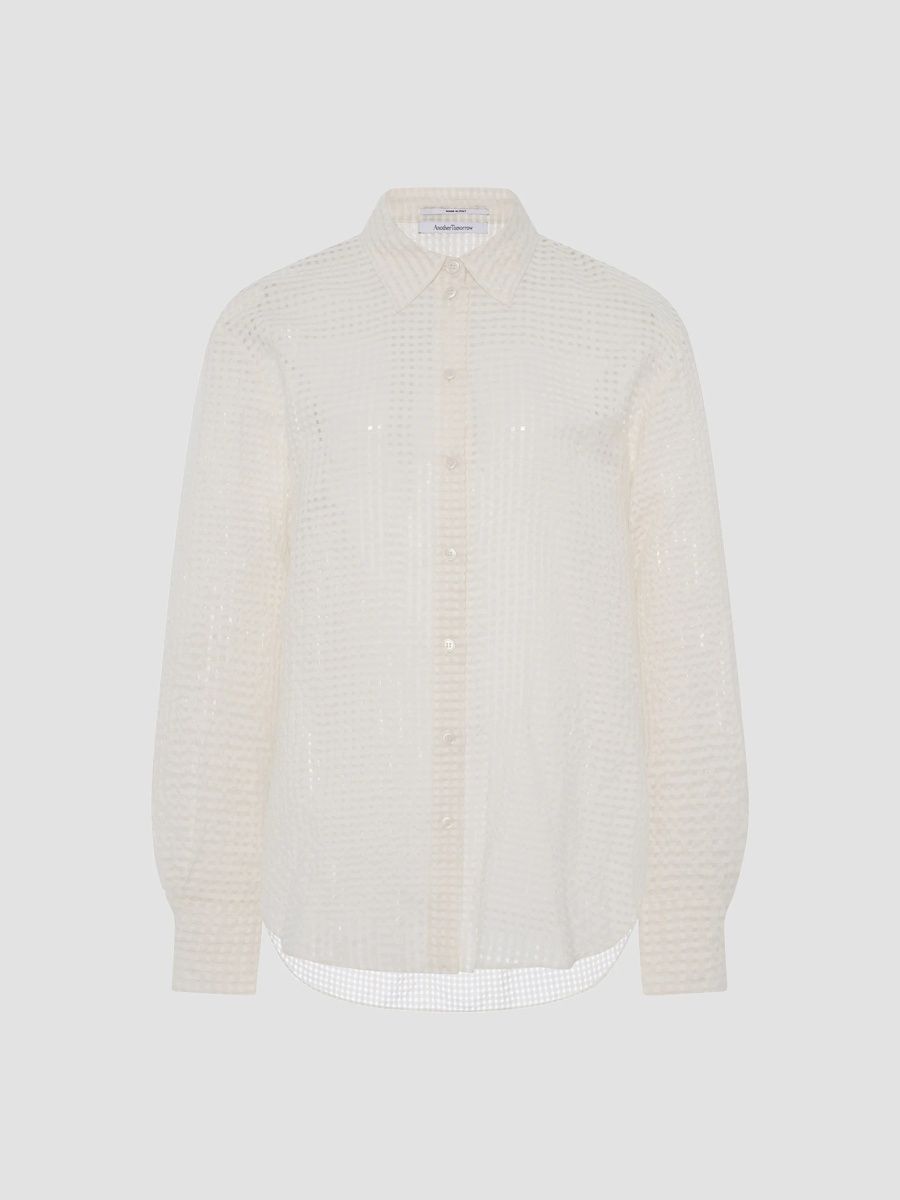 Another Tomorrow Women's Gingham Blouse - Off White - Size Small