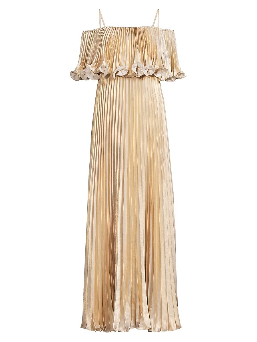 Women's Nikita Metallic Pleated Maxi Dress - Birch - Size Large