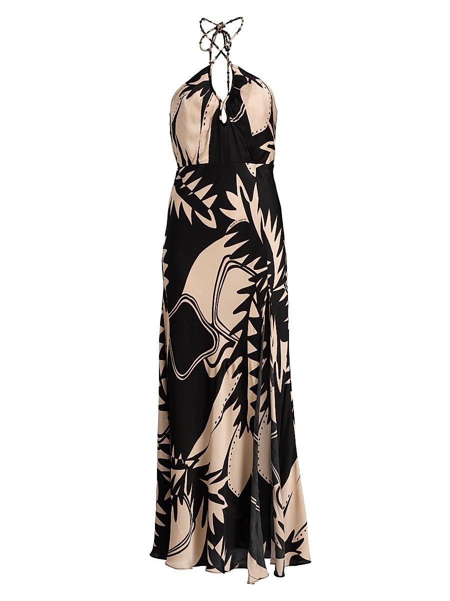 Women's Stella Floral Halter Maxi Dress - Black Oasis - Size Medium