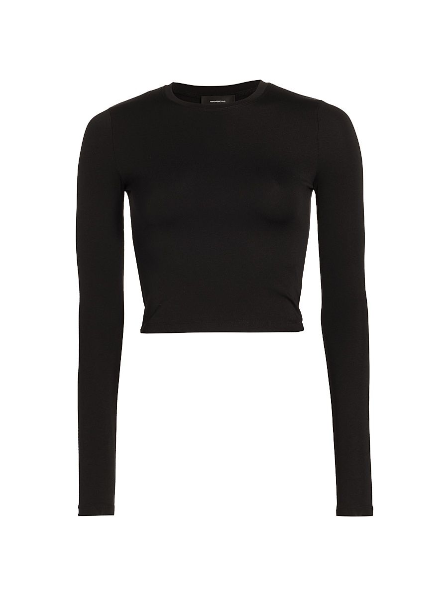 Women's Long-Sleeve Crop T-Shirt - Black - Size Small