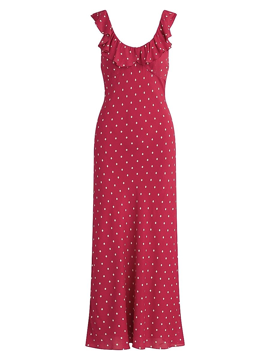 Women's The Blossom Ruffle Polka Dot Midi-Dress - Raspberry Ivory - Size XL