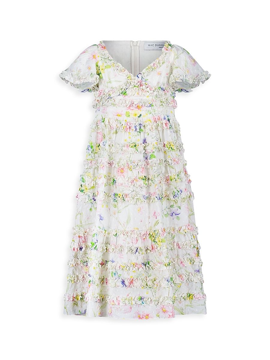 Little Girl's & Girl's Ruffle Floral Dress - White Multi - Size 12