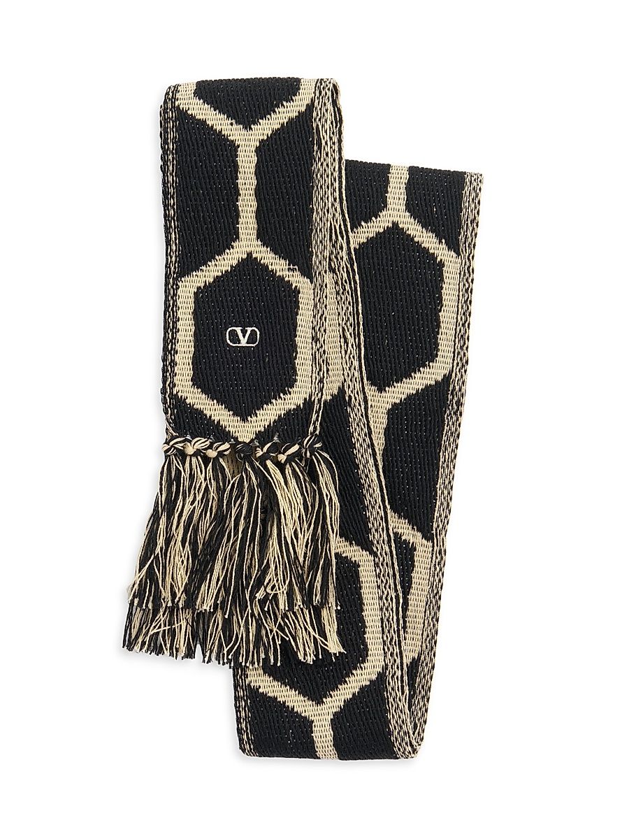Men's Antibes Cotton Scarf with Fringe - Black Beige