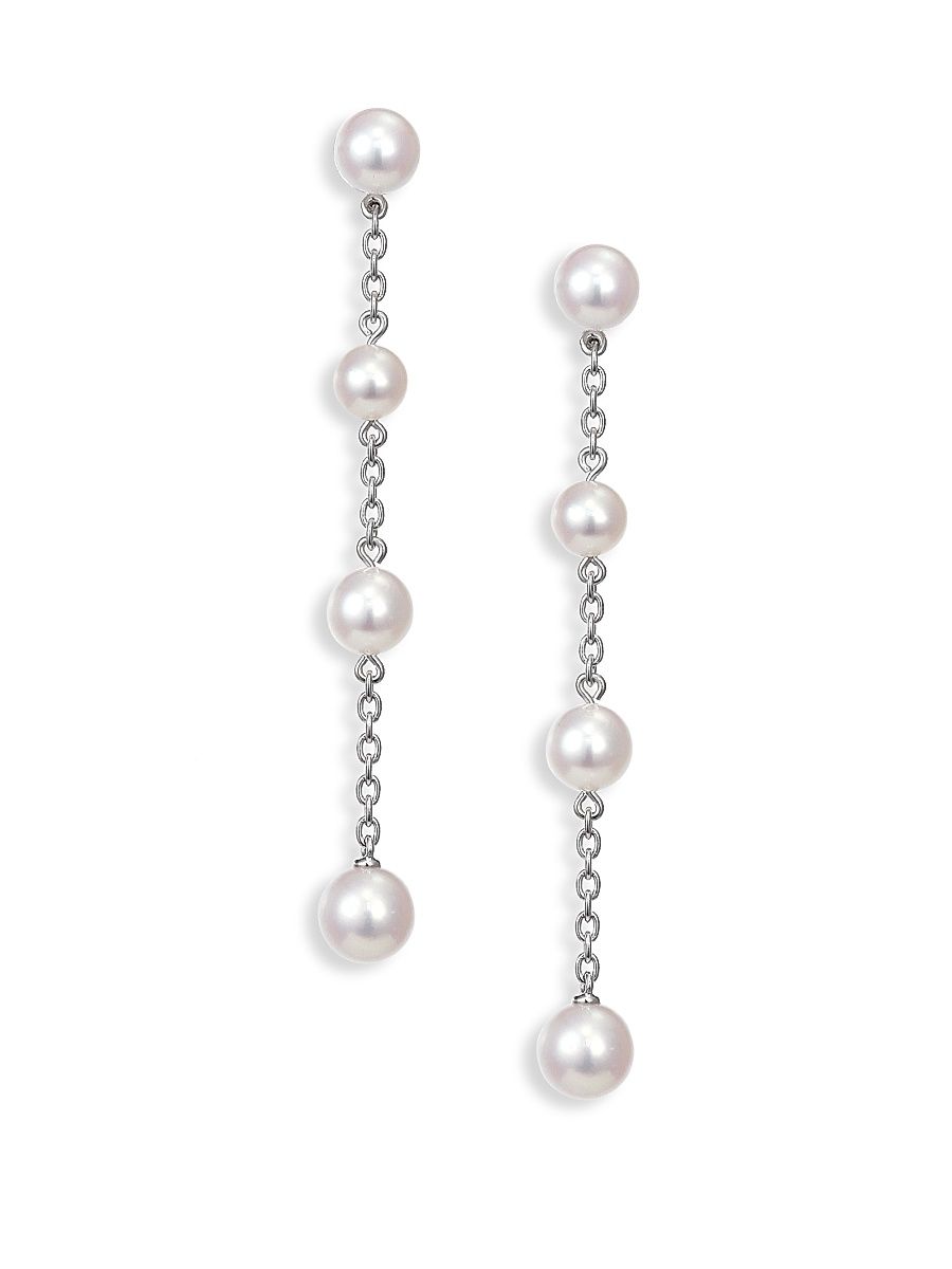 Women's Akoya Pearl & Chain Drop Earrings - White Gold