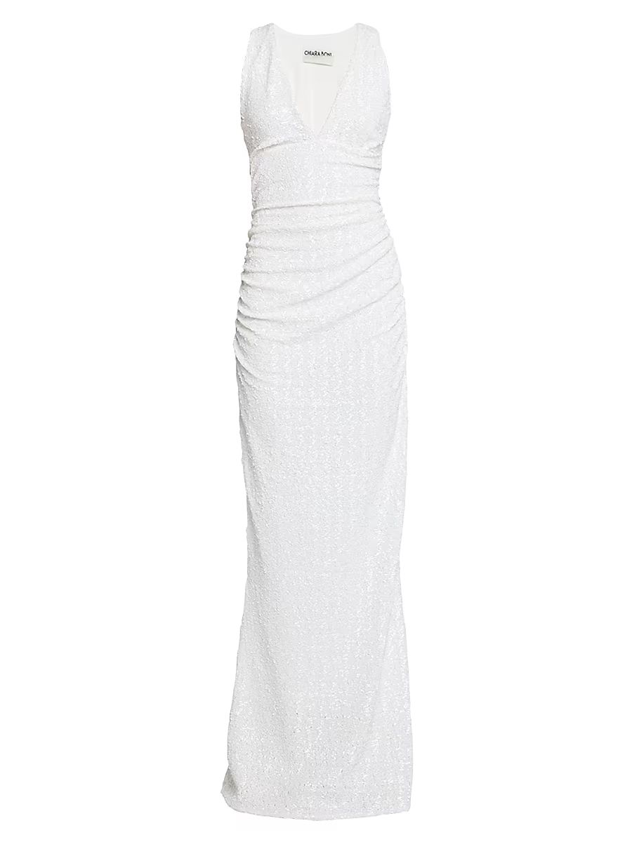 Women's Ryosei Sequined Column Gown - White - Size 14