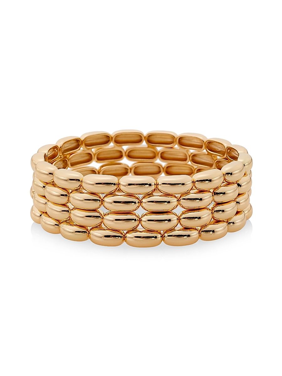 Women's Pillow 2-Piece Goldtone Stretch Bracelet Set - Shiny Gold