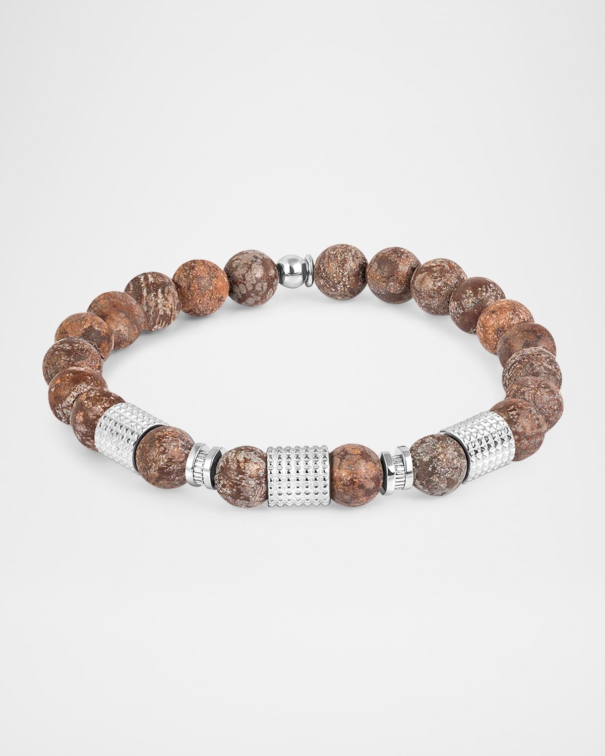 Men & apos;s Sterling Silver and Obsidian Beaded Bracelet