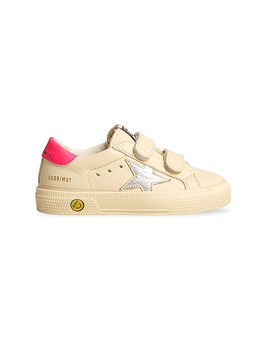 Girl's May School Star Leather Low-Top Sneakers - Cream Silver Fucsia - Size 3.5 (Baby)