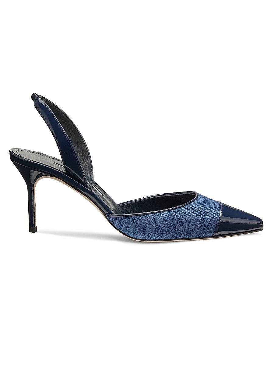 Women's Capsli 70MM Denim & Leather Slingback Pumps - Navy Blue - Size 5.5