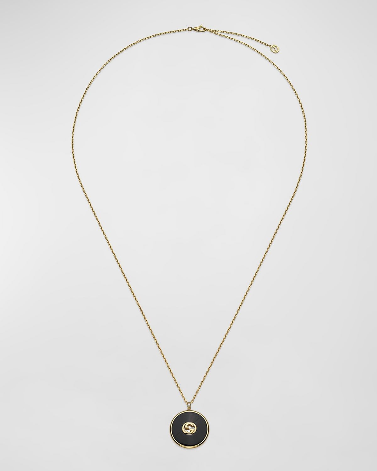 Interlocking G Onyx Pendant Necklace with Diamond