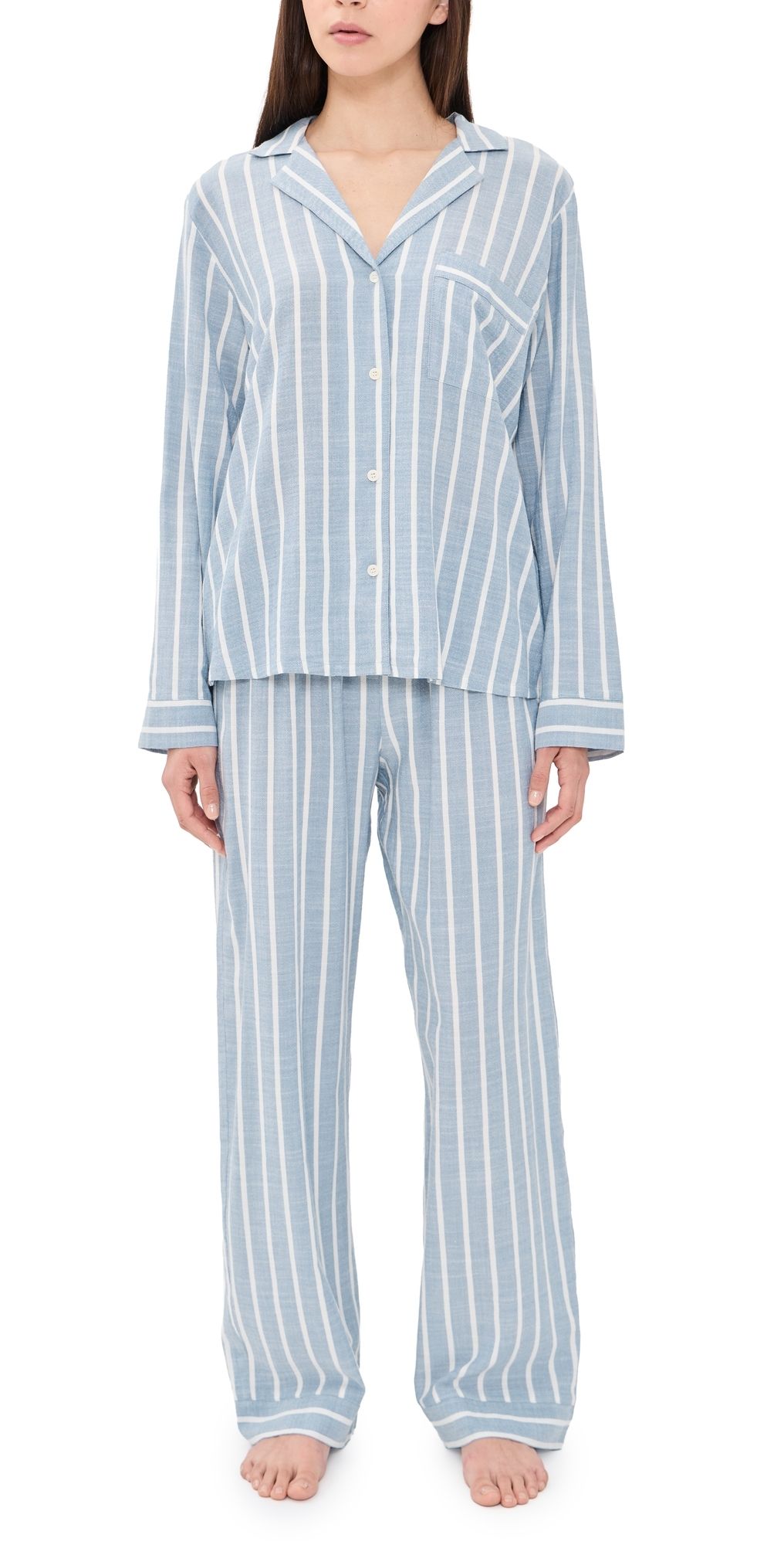 Eberjey Nautico Long Pajama Set CLASSIC STRIPE SLATE BLUE/IVOR XL