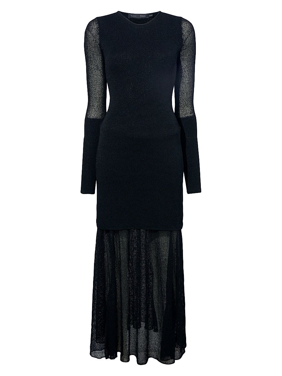 Women's Anita Long-Sleeve Knit Maxi Dress - Black - Size Large