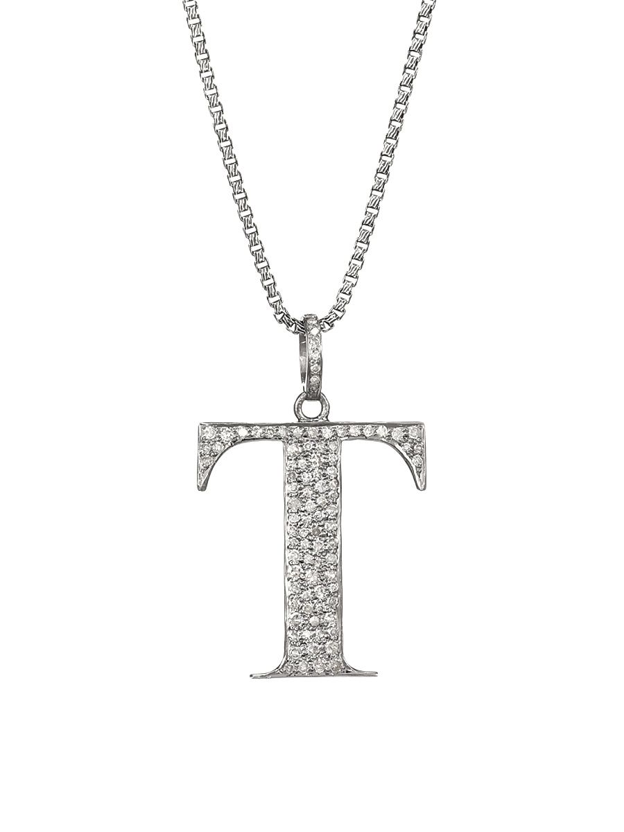 Women's Silvertone & Natural Champagne Diamond Initial Pendant Necklace - Initial L