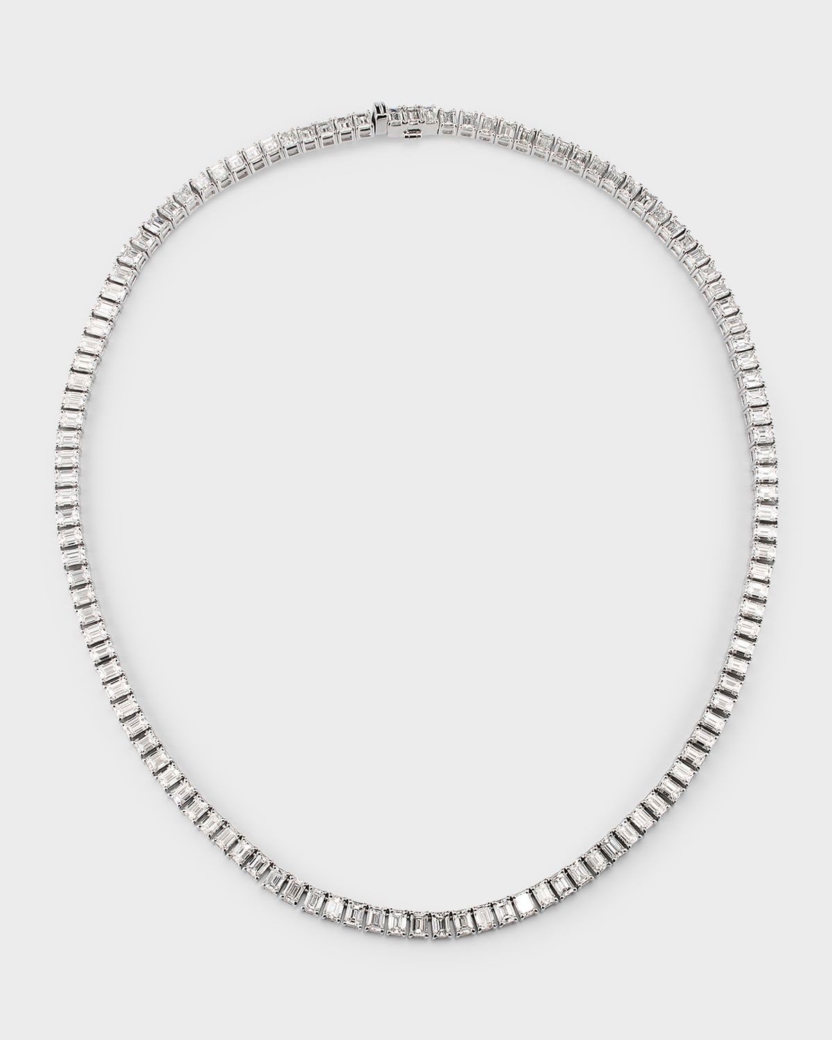 18K White Gold Baguette Diamond Tennis Necklace, 29.5tcw; 17"L