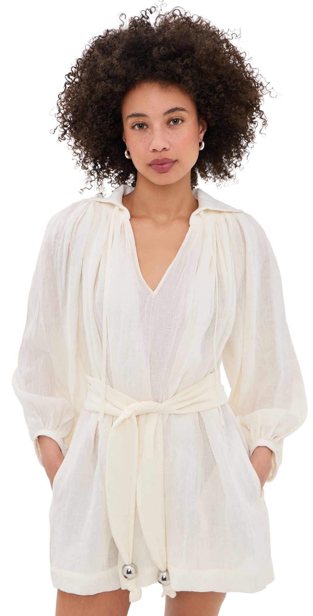 Lisa Marie Fernandez Poet Mini Dress White Organic Gauze L