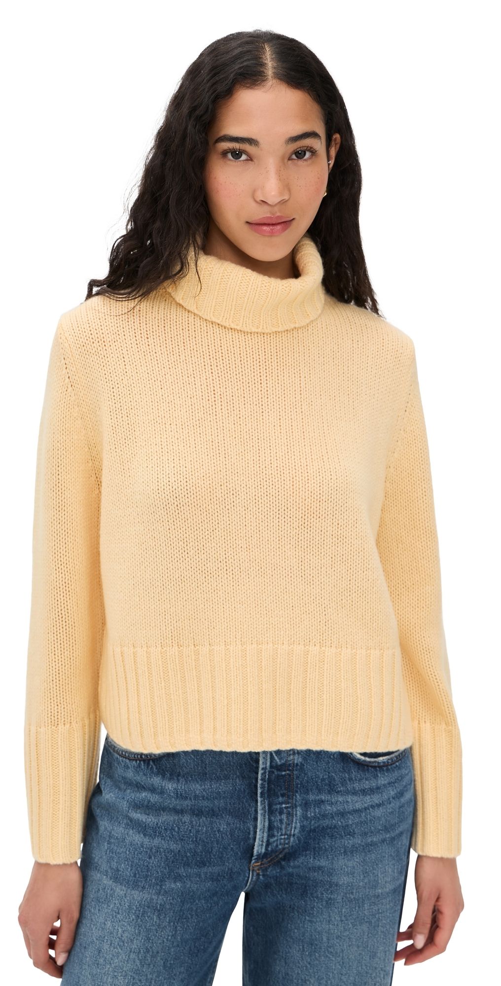 Jenni Kayne Cropped Jet Turtleneck Cashmere Pullover Pale Yellow S