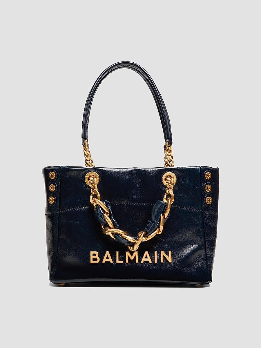 Balmain Women's Small 1945 Soft Cabas Crinkled Leather Bag - Raven
