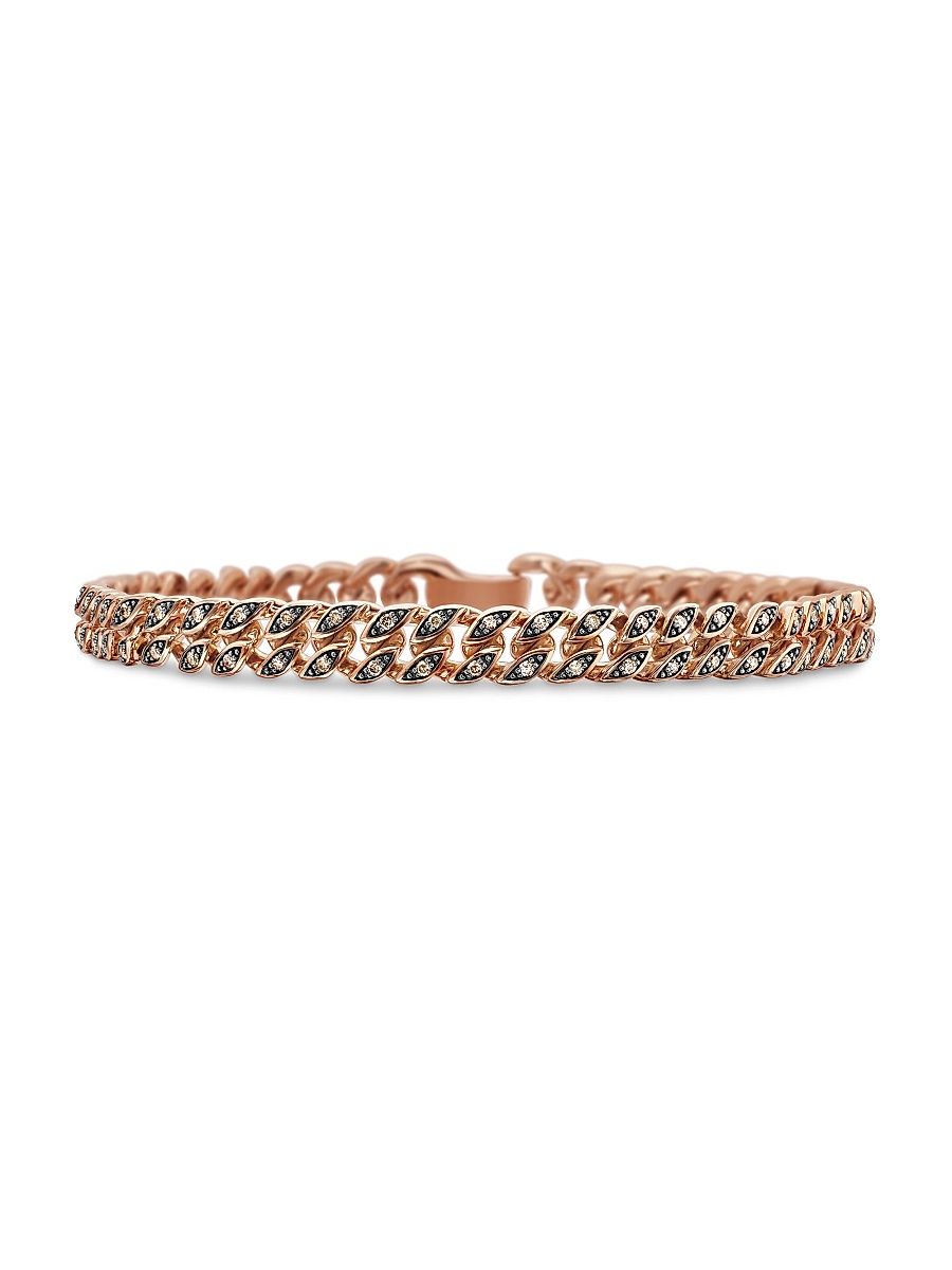 Men's Curb Chain Bracelet in 18K Rose Gold - Cognac Diamond - Size Small