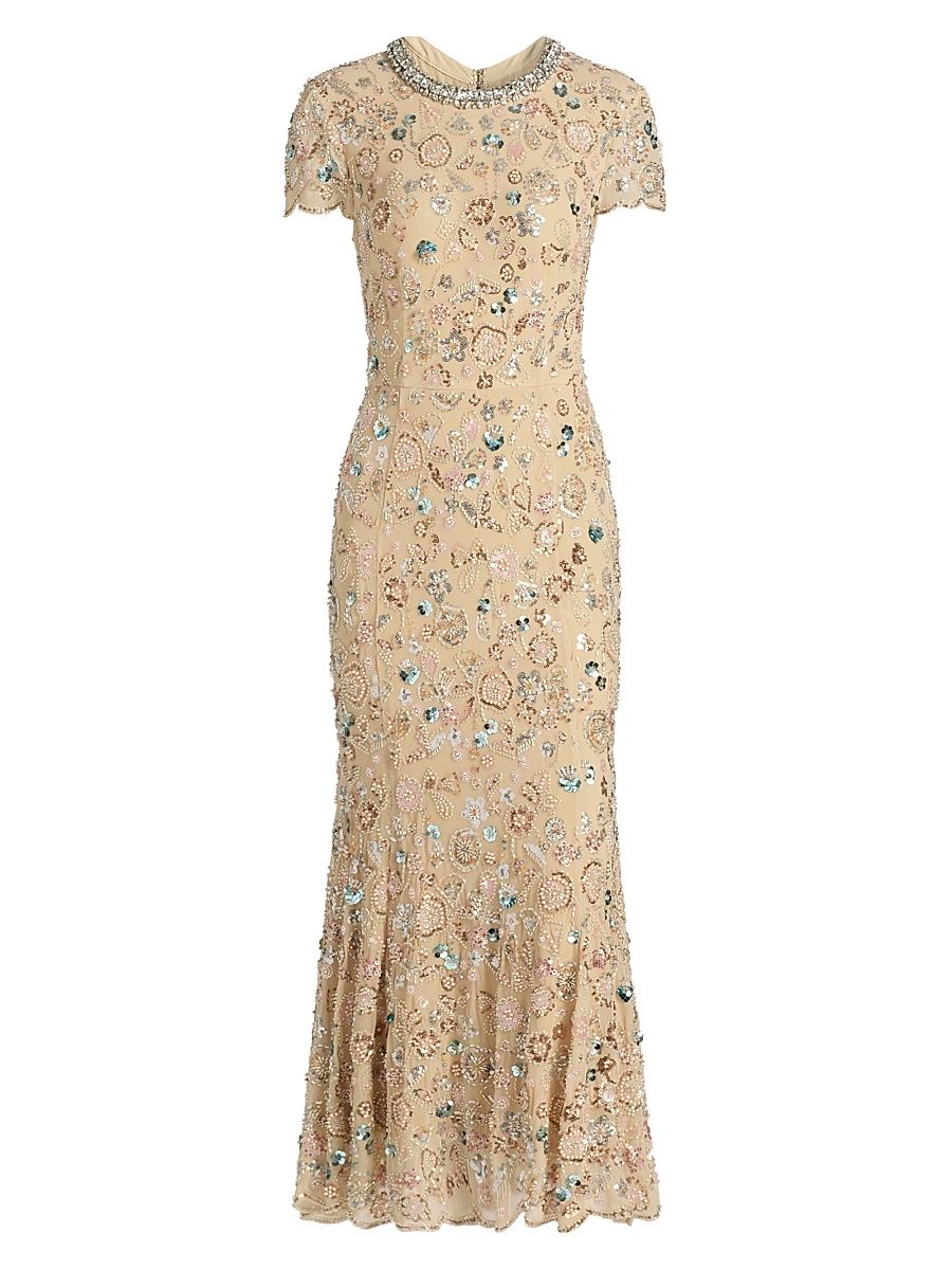 Women's Sequined Embroidered Dress - Champange - Size 10