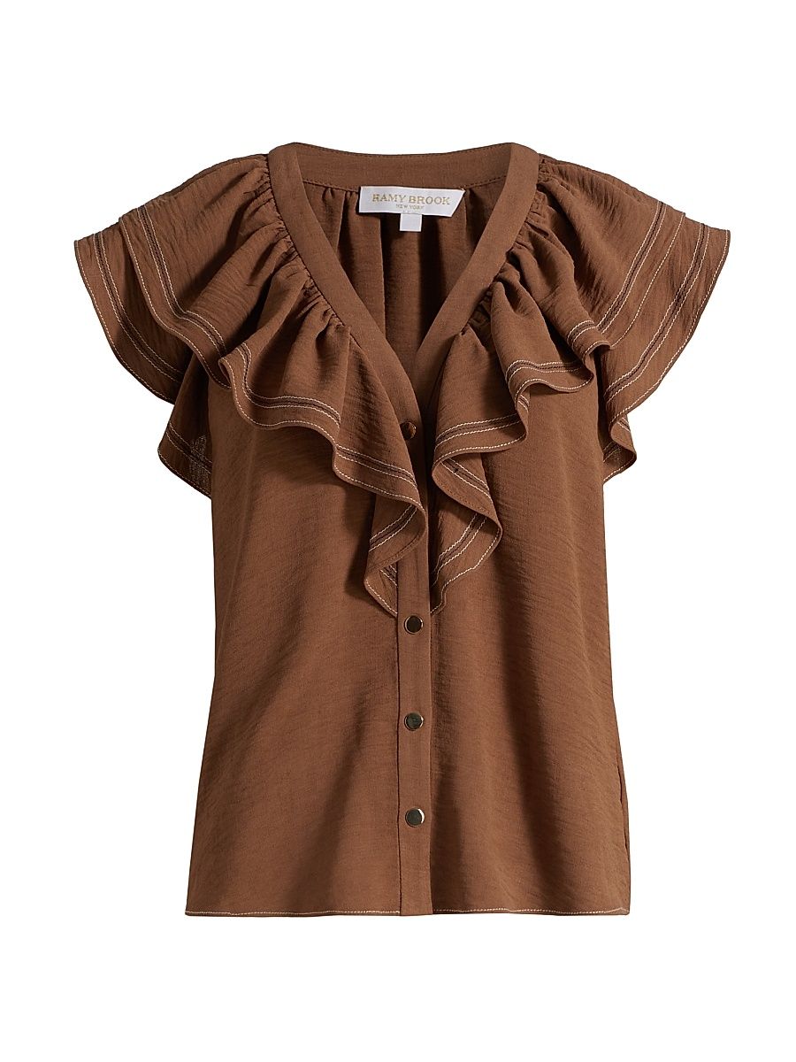 Women's Stitch Cap-Sleeve Lettie Ruffled Blouse - Baja Brown - Size Small