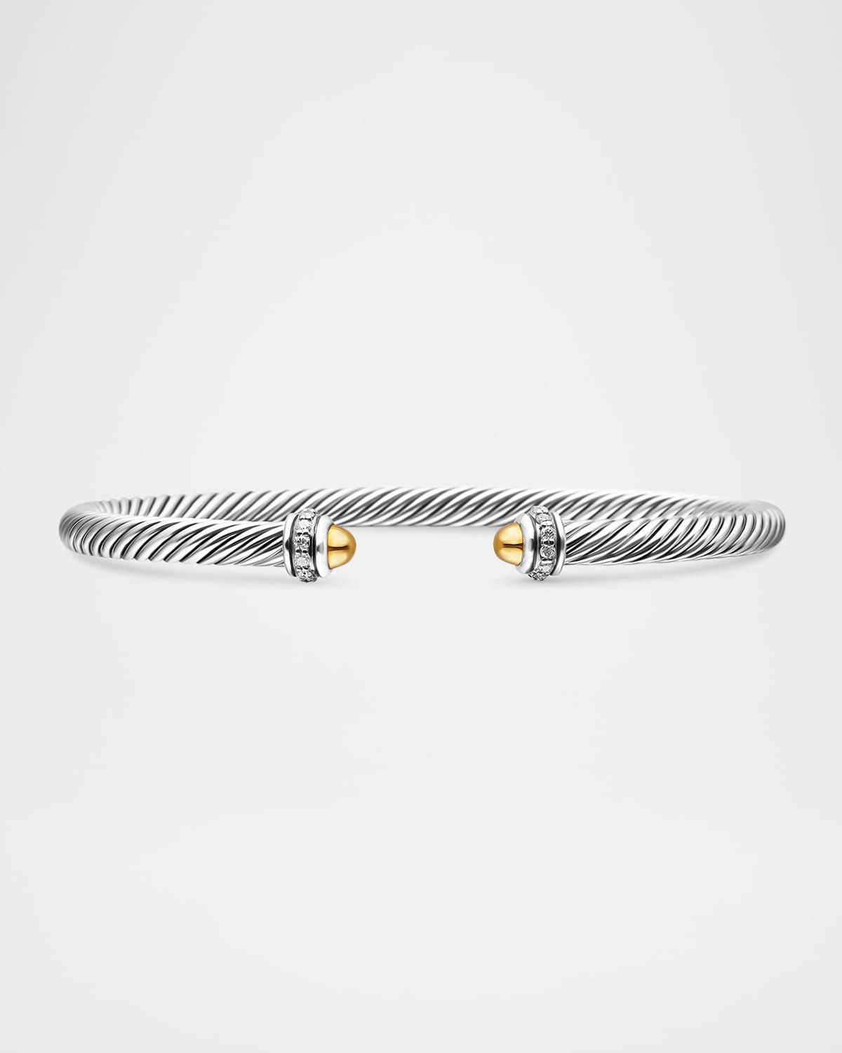 Cable Bracelet in Silver with 18K Gold and Diamond, 4mm