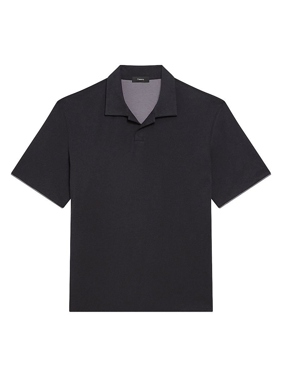 Men's Double-Layered Cotton Polo Shirt - Black Carbon - Size Small