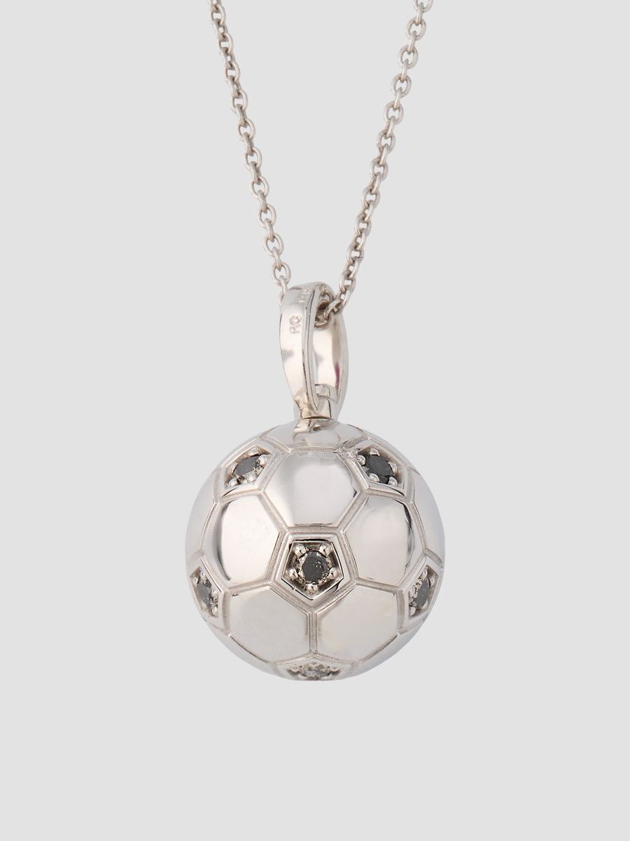 Roberto Coin Women's Tiny Treasurers 18K White Gold & 0.18 TCW Black Diamond Soccer Ball Pendant Necklace - White Gold
