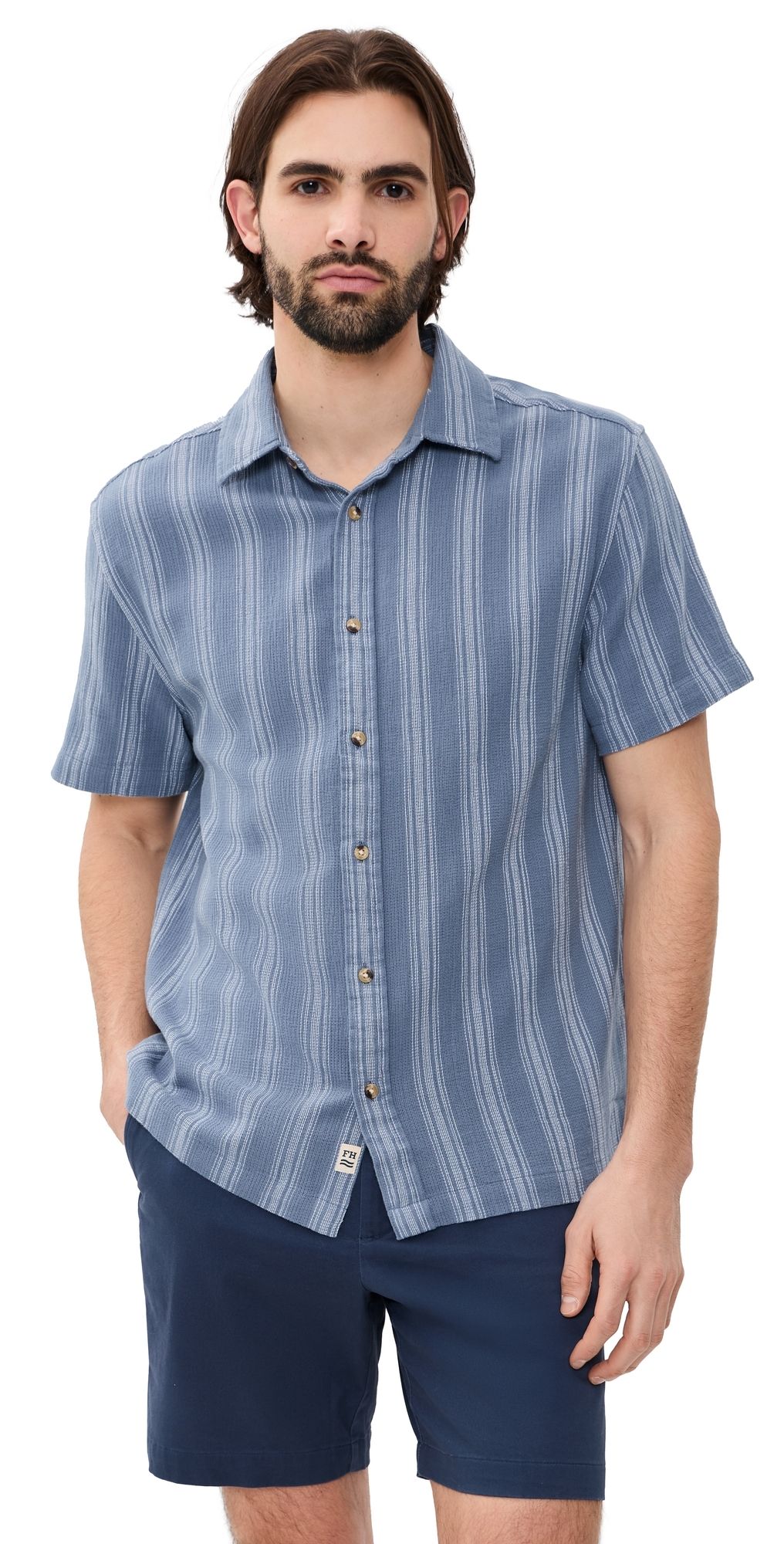 Fair Harbor Oasis Textured Shirt Maritime Stripe L