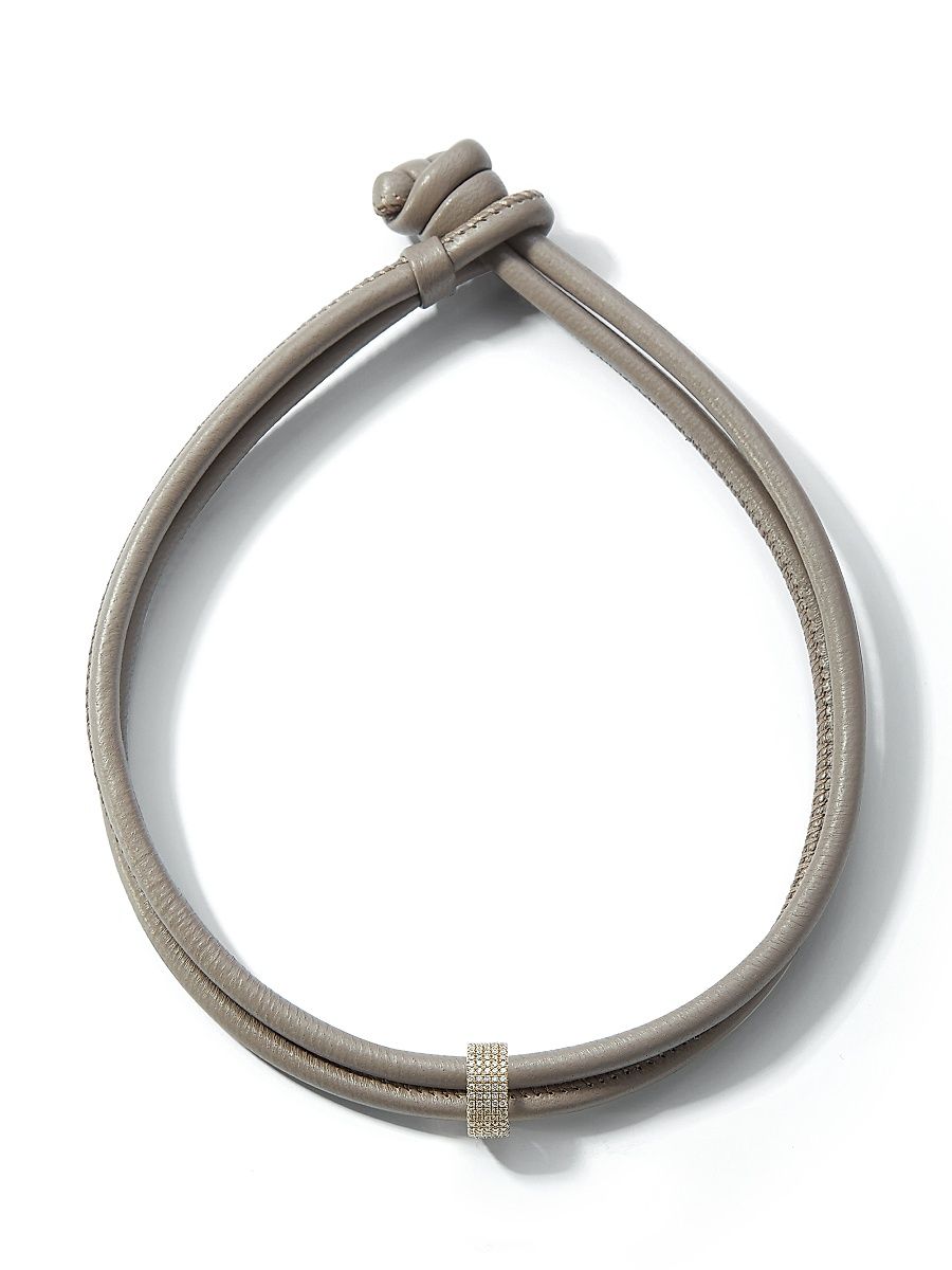 Women's Sea Of Beauty 14K Yellow Gold, Leather & Diamond Necklace - Taupe