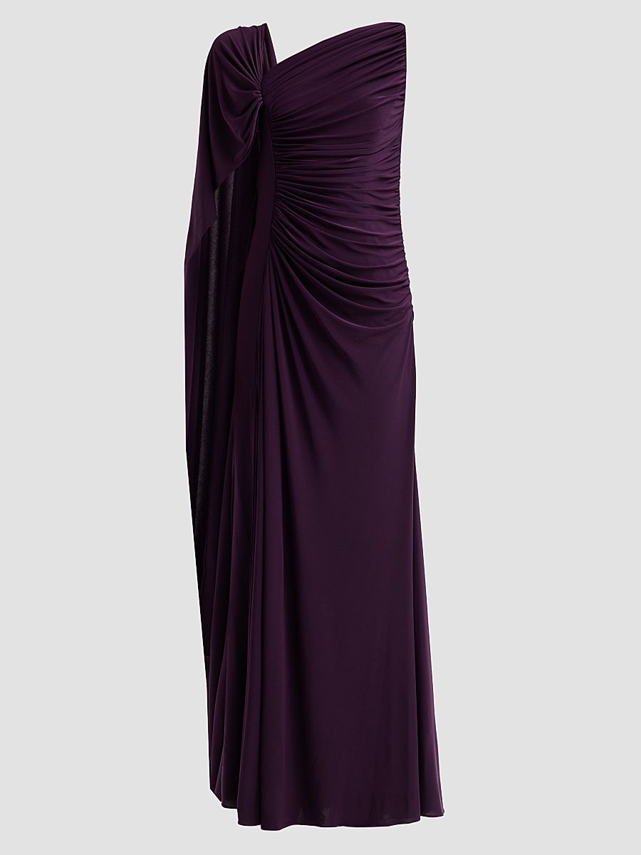 Women's Asymmetric Draped Gown - Aubergine - Size 16