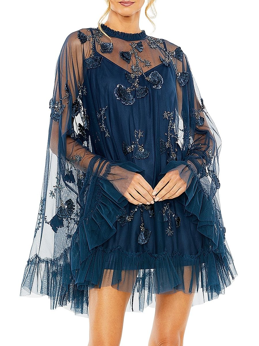 Women's Mac Embellished Mesh A-Line Minidress - Twilight - Size 14