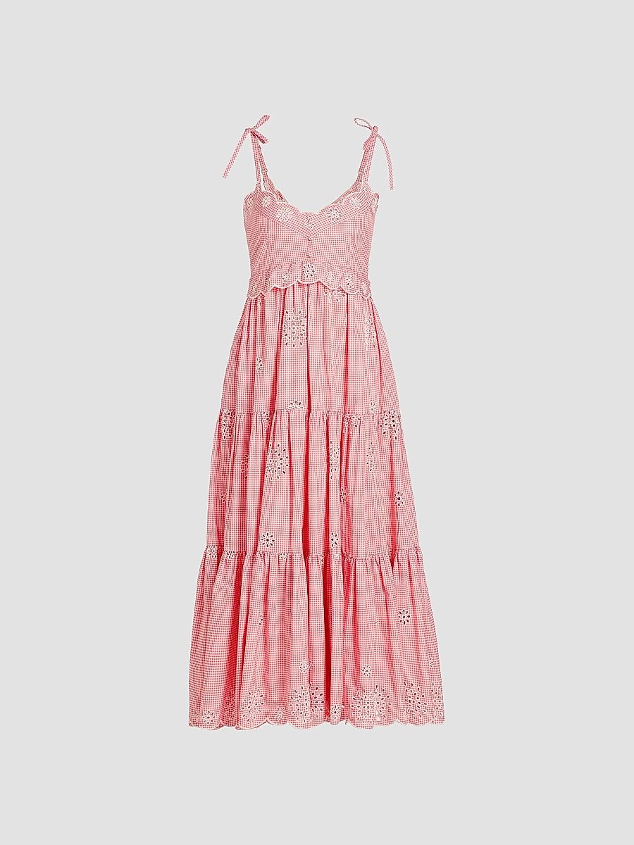 Women's Darcey Gingham Eyelet Midi-Dress - Sunset Blush Ivory - Size 16