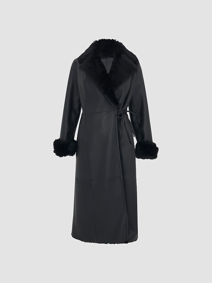 Gorski Women's Merino Shearling Lamb Nappa Out Coat with Shearling Lamb Collar - Black - Size Large