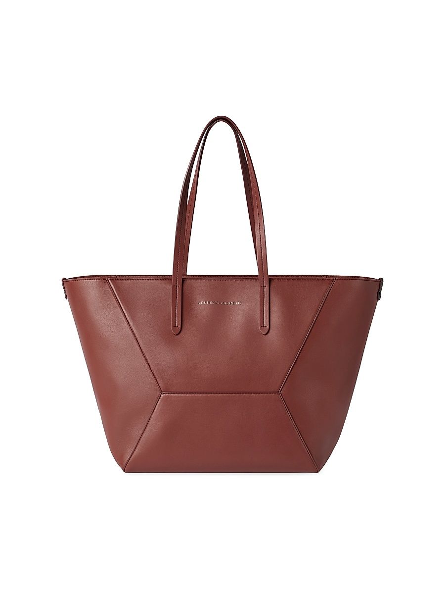 Women's Duo Tote Bag in Calfskin with Monili - Red