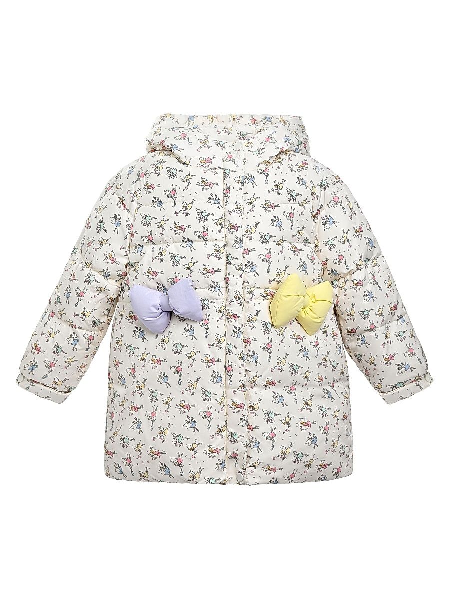Little Girl's Floral Bow Hooded Coat - Cream - Size 6