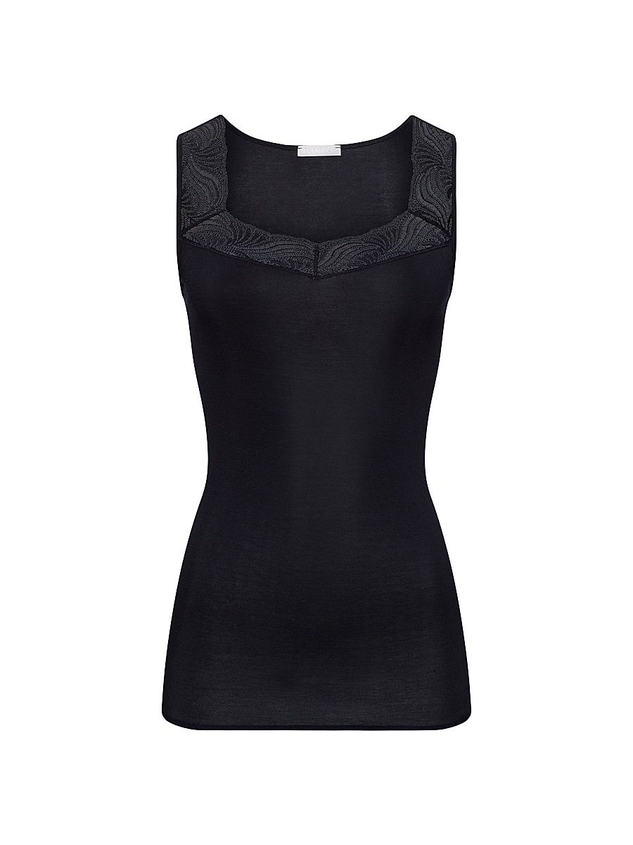 Women's Cotton Delight Lace-Trim Tank - Black - Size XL