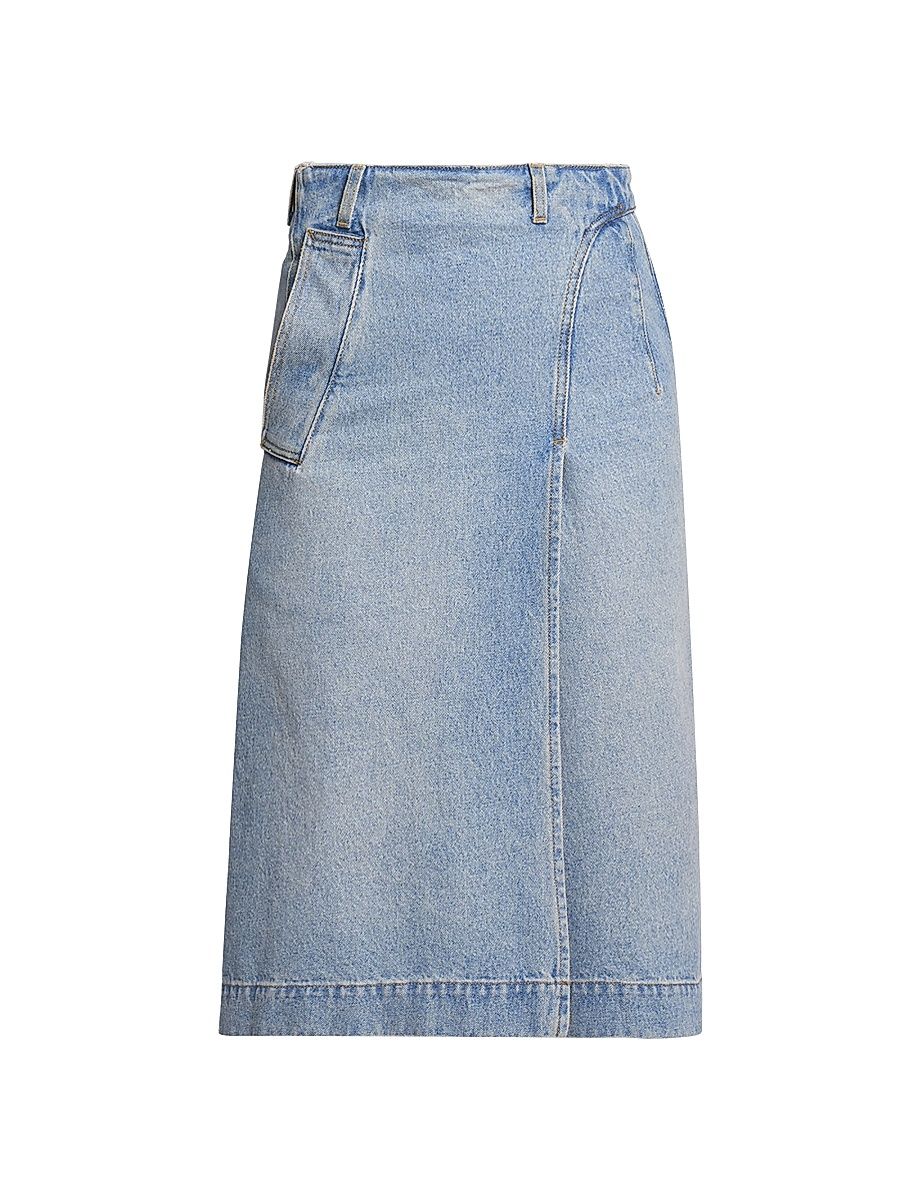 Women's Denim Wrap Midi-Skirt - Pale Blue Wash - Size 0