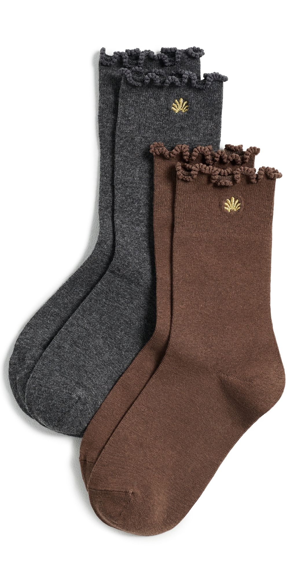Lele Sadoughi Ruffle Hem Socks 2 Pack Gray One Size