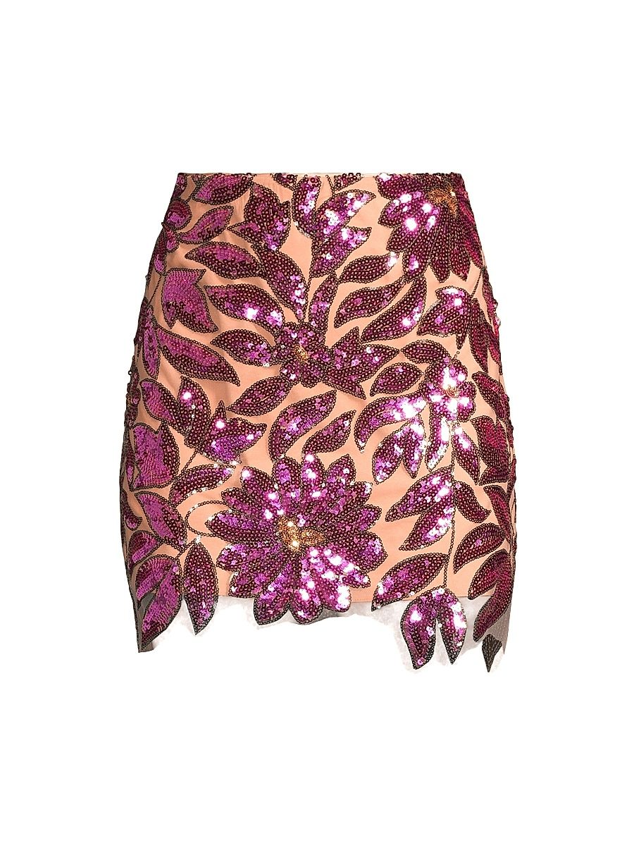 Women's Kristina Floral Garden Sequin Miniskirt - Pink Multi - Size 12