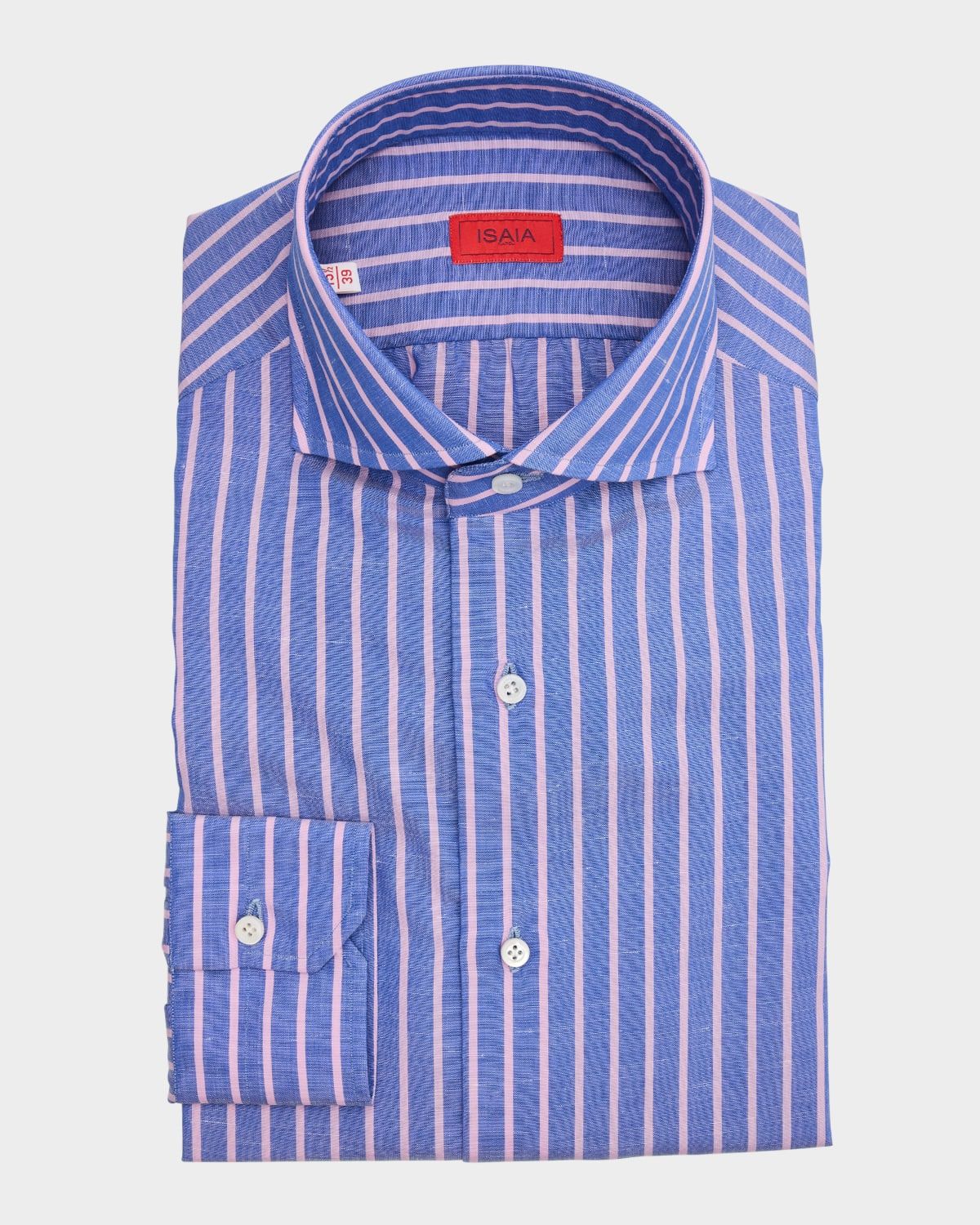 Men & apos;s Cotton and Linen Stripe Dress Shirt