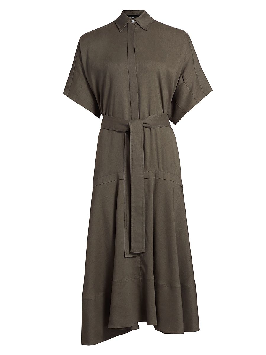 Women's Scottie Linen-Blend Midi-Shirtdress - Fatigue - Size 10