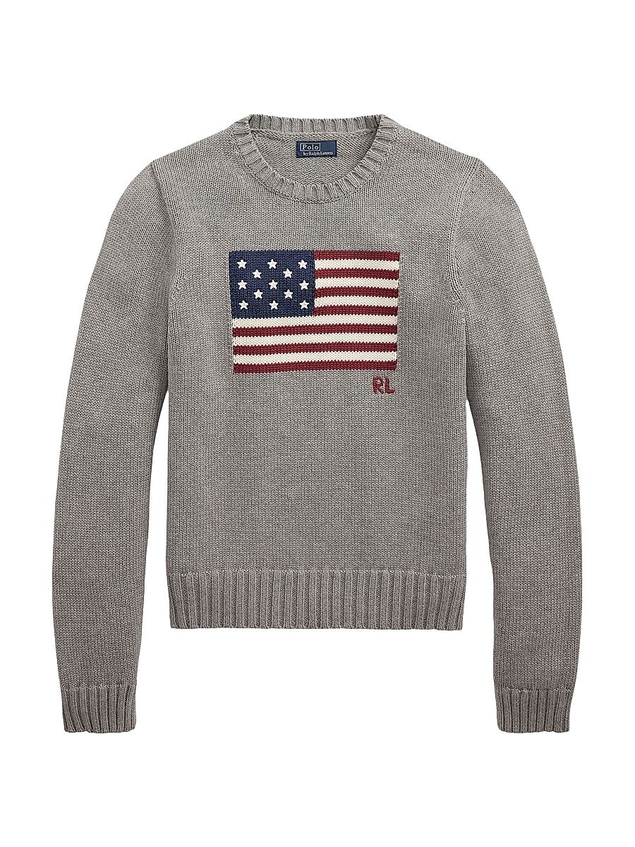 Women's Flag Cotton Crewneck Sweater - Drift Grey Melange - Size Small