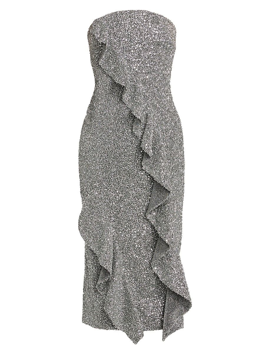 Women's Katy Sequin Ruffle Strapless Cocktail Dress - Silver - Size 12