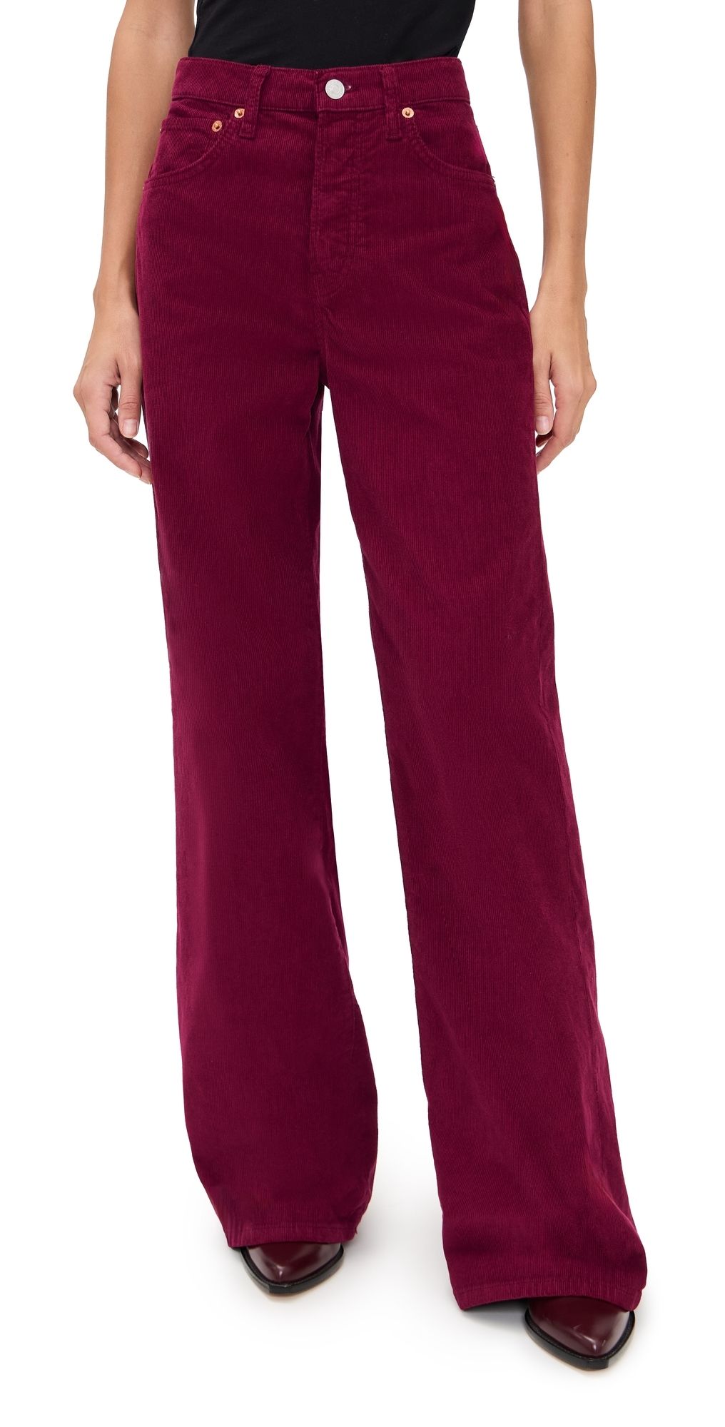 RE/DONE High Rise Wide Leg Corduroy Pants Beet Cord 30