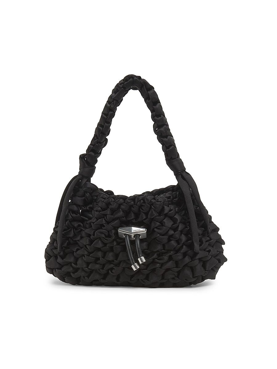 Women's Cinch Woven Satin Top Handle Bag - Black Antique Silver